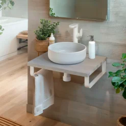 Plan de toilette 61x49x3 cm T-BATH hydrofuge placage frêne naturel avec supports blancs