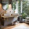 Plan de toilette 121x49x3 cm T-BATH hydrofuge placage orme naturel avec supports or