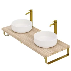 Plan de toilette 121x49x3 cm T-BATH hydrofuge placage orme naturel avec supports or