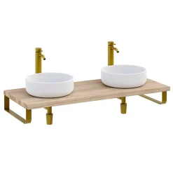 Plan de toilette 121x49x3 cm T-BATH hydrofuge placage orme naturel avec supports or