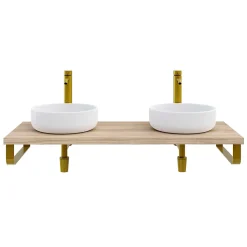 Plan de toilette 121x49x3 cm T-BATH hydrofuge placage orme naturel avec supports or