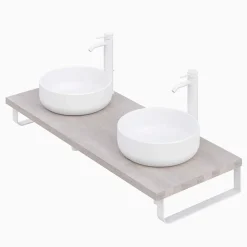 Plan de toilette 121x49x3 cm T-BATH hydrofuge placage frêne naturel avec supports blancs