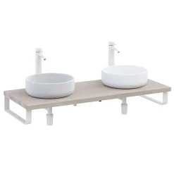 Plan de toilette 121x49x3 cm T-BATH hydrofuge placage frêne naturel avec supports blancs