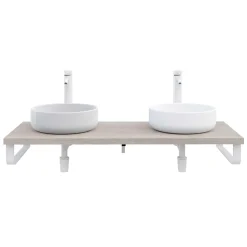 Plan de toilette 121x49x3 cm T-BATH hydrofuge placage frêne naturel avec supports blancs