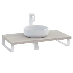 Plan de toilette 91x49x3 cm T-BATH hydrofuge placage frêne naturel avec supports blancs