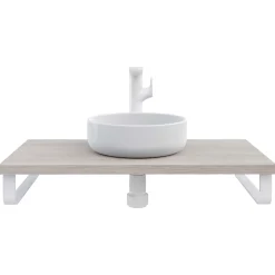 Plan de toilette 91x49x3 cm T-BATH hydrofuge placage frêne naturel avec supports blancs