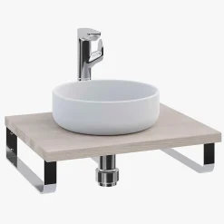 Plan de toilette 61x49x3 cm T-BATH hydrofuge placage frêne naturel avec supports chromés