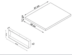 Plan de toilette 61x49x3 cm T-BATH hydrofuge placage frêne naturel avec supports chromés