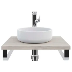 Plan de toilette 61x49x3 cm T-BATH hydrofuge placage frêne naturel avec supports chromés