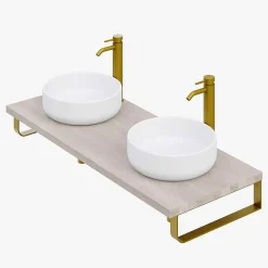 Plan de toilette 121x49x3 cm T-BATH hydrofuge placage frêne naturel avec supports or