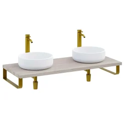 Plan de toilette 121x49x3 cm T-BATH hydrofuge placage frêne naturel avec supports or