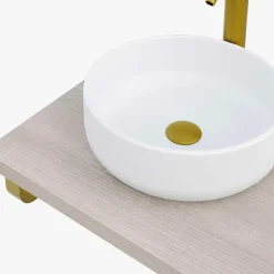 Plan de toilette 121x49x3 cm T-BATH hydrofuge placage frêne naturel avec supports or