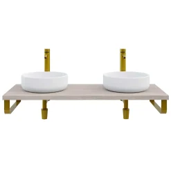 Plan de toilette 121x49x3 cm T-BATH hydrofuge placage frêne naturel avec supports or