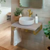 Plan de toilette 61x49x3 cm T-BATH hydrofuge placage frêne naturel avec supports or