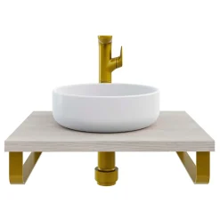 Plan de toilette 61x49x3 cm T-BATH hydrofuge placage frêne naturel avec supports or