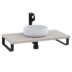 Plan de toilette 91x49x3 cm T-BATH hydrofuge placage frêne naturel avec supports noirs