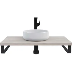 Plan de toilette 91x49x3 cm T-BATH hydrofuge placage frêne naturel avec supports noirs
