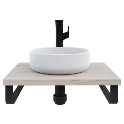 Plan de toilette 61x49x3 cm T-BATH hydrofuge placage frêne naturel avec supports noirs