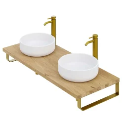 Plan de toilette 121x49x3 cm T-BATH hydrofuge placage chêne naturel avec supports or