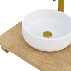 Plan de toilette 121x49x3 cm T-BATH hydrofuge placage chêne naturel avec supports or