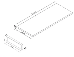 Plan de toilette 121x49x3 cm T-BATH hydrofuge placage chêne naturel avec supports or