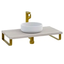 Plan de toilette 91x49x3 cm T-BATH hydrofuge placage frêne naturel avec supports or