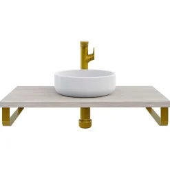 Plan de toilette 91x49x3 cm T-BATH hydrofuge placage frêne naturel avec supports or
