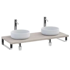 Plan de toilette 121x49x3 cm T-BATH hydrofuge placage frêne naturel avec supports chromés