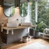 Plan de toilette 121x49x3 cm T-BATH hydrofuge placage orme naturel avec supports blancs