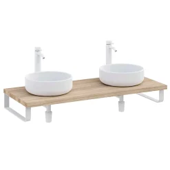 Plan de toilette 121x49x3 cm T-BATH hydrofuge placage orme naturel avec supports blancs