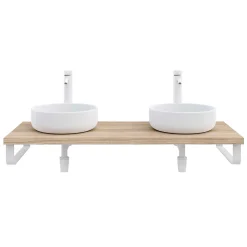 Plan de toilette 121x49x3 cm T-BATH hydrofuge placage orme naturel avec supports blancs