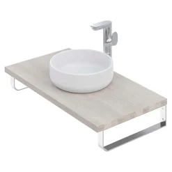 Plan de toilette 91x49x3 cm T-BATH hydrofuge placage frêne naturel avec supports chromés