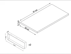 Plan de toilette 91x49x3 cm T-BATH hydrofuge placage frêne naturel avec supports chromés