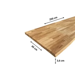 Plan de travail Chêne massif bord naturel huilé L.250 x l.65 cm, Ep.36 mm