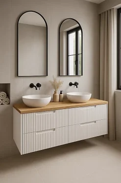 Plan de travail en bois chêne massif naturel 120 cm pour meuble de salle de bain