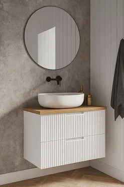 Plan de travail en bois chêne massif naturel 80 cm pour meuble de salle de bain