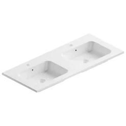 Plan double vasque blanc brillant en céramique l.120 cm, Pura+