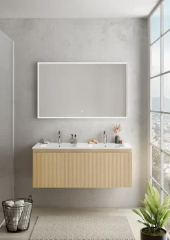 Plan double vasque blanc brillant en céramique l.120 cm, Pura+