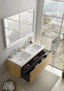 Plan double vasque blanc mat en résine l.120 cm, Pura+