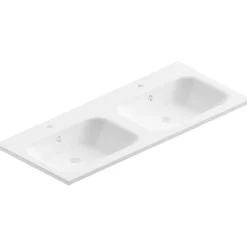 Plan double vasque blanc brillant en résine l.120 cm, Pura+