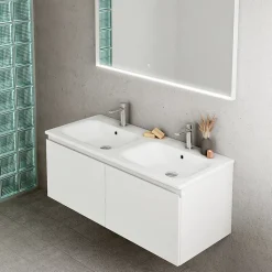Plan double vasque blanc brillant en résine l.120 cm, Pura+