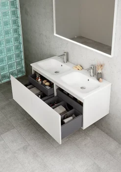 Plan double vasque blanc brillant en résine l.120 cm, Pura+