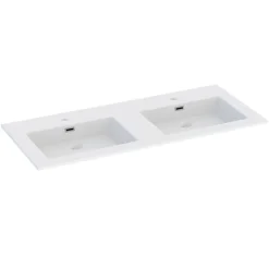 Plan double vasque blanc en résine l.120 cm, Pamili