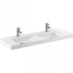 Plan double vasque céramique traditionnelle SANINDUSA rectangle fixation murale ou à poser sur plan 120x43 Vista blanc