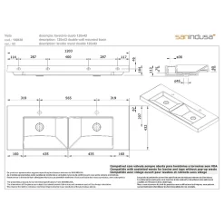 Plan double vasque céramique traditionnelle SANINDUSA rectangle fixation murale ou à poser sur plan 120x43 Vista blanc