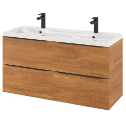 Plan double vasque en résine blanc GoodHome Mila 120 cm