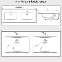 Plan double vasque en résine de synthèse RESIPLAN - 120 cm
