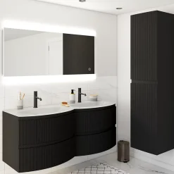 Plan double vasque en verre blanc 138 cm Vague