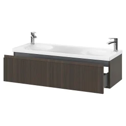 Plan double vasque l.120 x P.45 cm en céramique avec plage de dépose au centre, blanc, Kentia