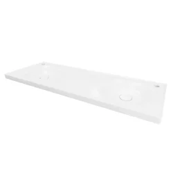 Plan double vasque l.120 x P.45 cm en céramique avec plage de dépose au centre, blanc, Kentia